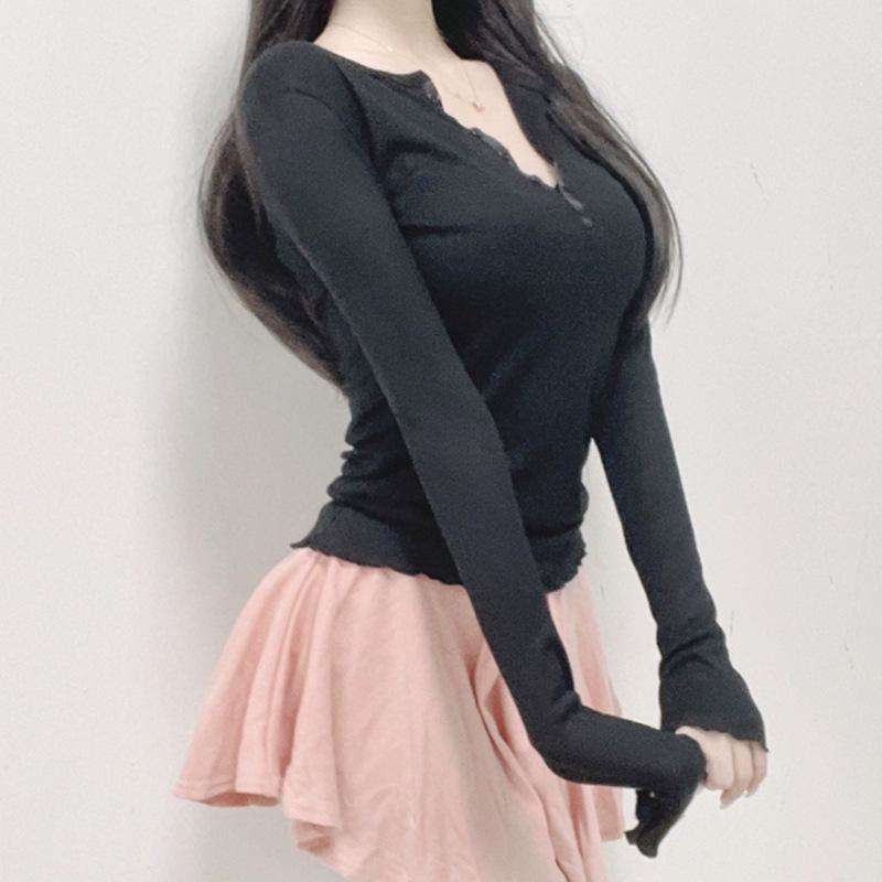 Korean Dongdaemun Sheer Slimming Long Sleeve Top for Women