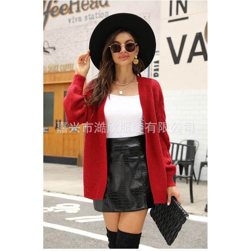 Women S V Neck Knitted Cardigan Long Sleeve Solid Color Loose Fit Sweater