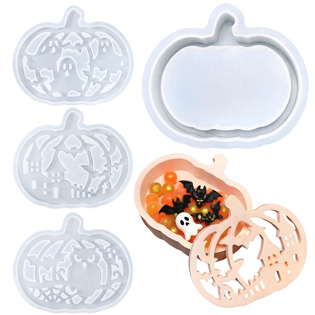4 Pieces Halloween Pumpkin Silicone Molds Tea Light Holder Plaster Molds Resin Molds for DIY Crafts