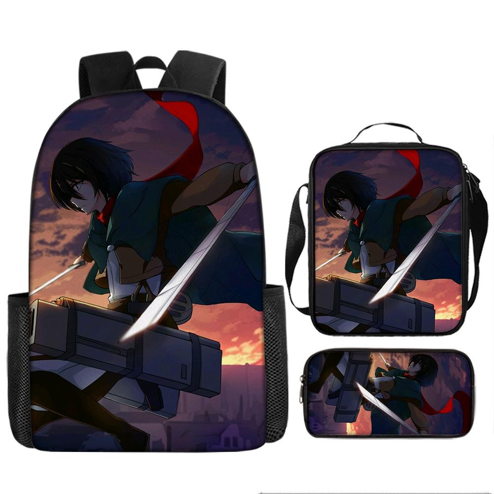 Attack Giant School Bag Anime Men's and Women's Backpacks Student Large Capacity Outdoor Leisure Travel Bag Three-piece Set
