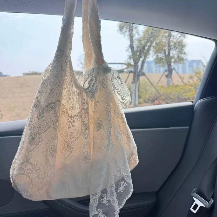 2025 Korean Style Floral Lace Canvas Tote - Women's Large Capacity Shoulder Bag for Commuting