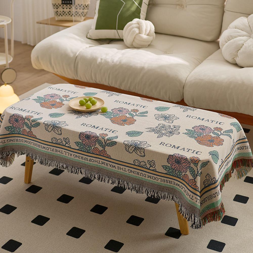 Small Fresh Flower Jacquard Tablecloth Fringed Atmosphere Photo Decorative Cloth Spring Outing Camping Egg Roll Table Coffee Table Tablecloth