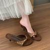 2025 Retro One-pedal Flip-flops Brown Pinch-foot Niche High-heeled Sandals