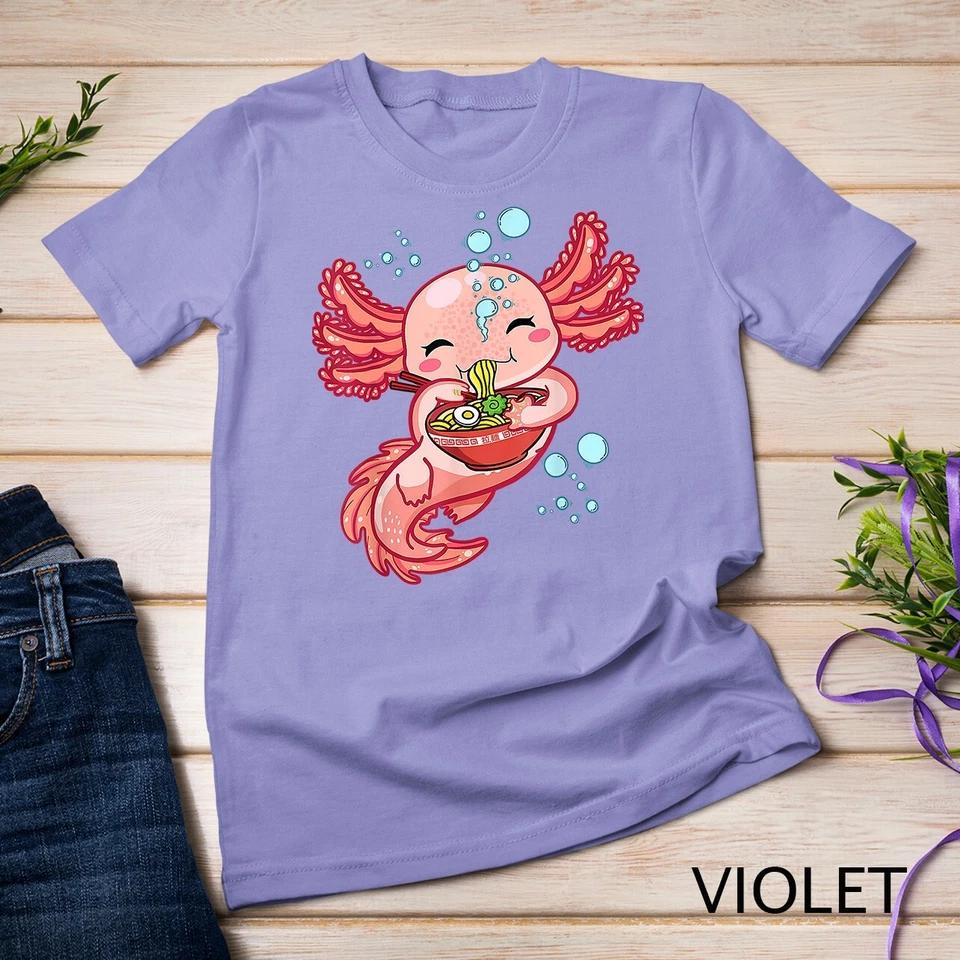 Kawaii Axolotl Ramen Teen Girls Kids Japanese Anime Lover T-Shirt Unisex T-shirt 10 M