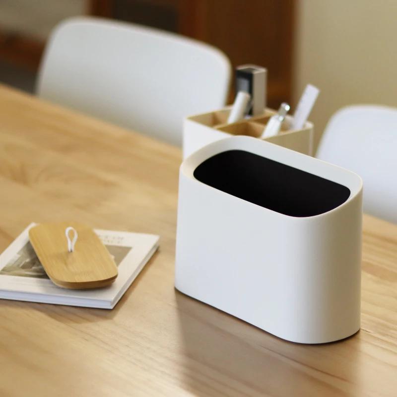 Schreibtisch-Mülleimer Wohnzimmer Sortier-Aufbewahrungseimer Haushalt Küche Müll mit Deckel Bambusabdeckung Schlafzimmer Mini Papierkorb