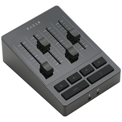 Razer Audio Mixer s tlačítkem ztlumení, pro streamování, 4kanálové audio rozhraní, předzesilovač, XLR vstup, USB připojení, Plug & Play, obsahuje dva izolátory zemní smyčky