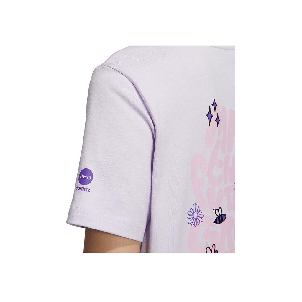 Adidas Neo Graphic Letter Print Casual Sports Breathable Short Sleeve T-Shirt Women Tops Light-Purple HS6837