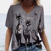 T-shirt da donna a maniche corte con stampa 3D astratta di gatto europeo e americano, versatile, ampia e casual
