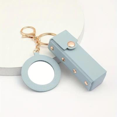 Portable Lipstick Bag with Mini Mirror Keychain - PU Leather Cross-border Car Charm