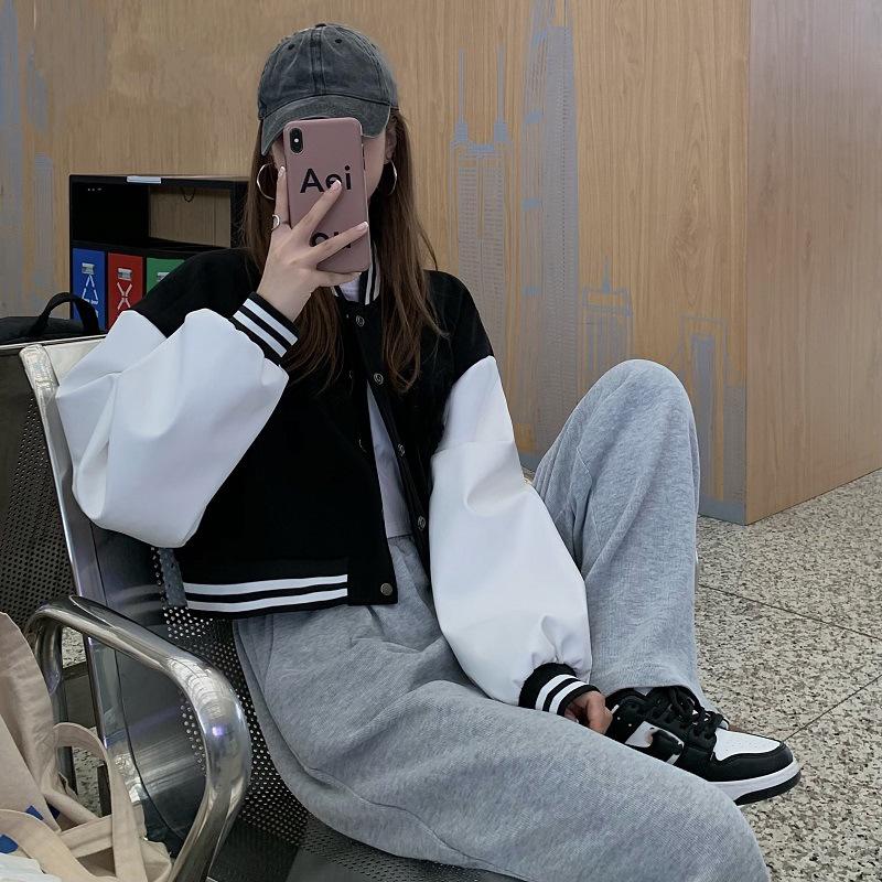 Damen Kurz Langarm Baseballjacke - Amerikanischer High Street Style, Herbst/Winter, Kleine Größe, Einreihig.