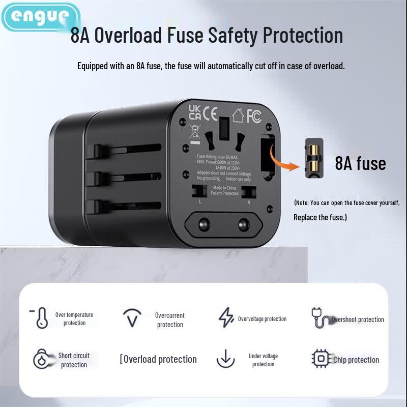 ENGUE Universal-Reiseadapter mit Dual-USB und Typ-C