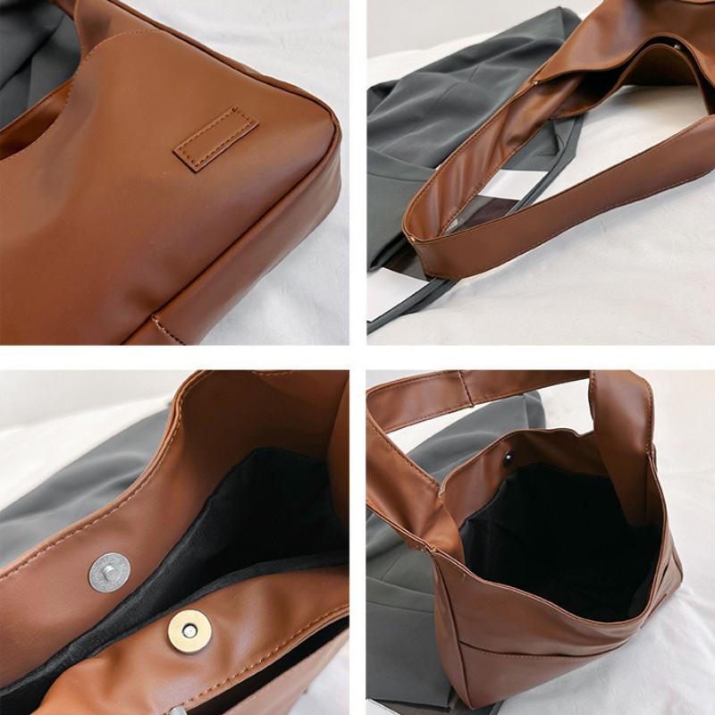 Vintage Hobo Bag New Womens Trendy Bucket PU Solid Shoulder Bag Large Capacity Retro Tote Handbag Soft Underarm Daily Dating Bag
