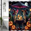 Halloween Skeleton Pumpkin Shower Curtain, Bathroom Decorative Shower Curtain, Waterproof Shower Curtain with Hooks