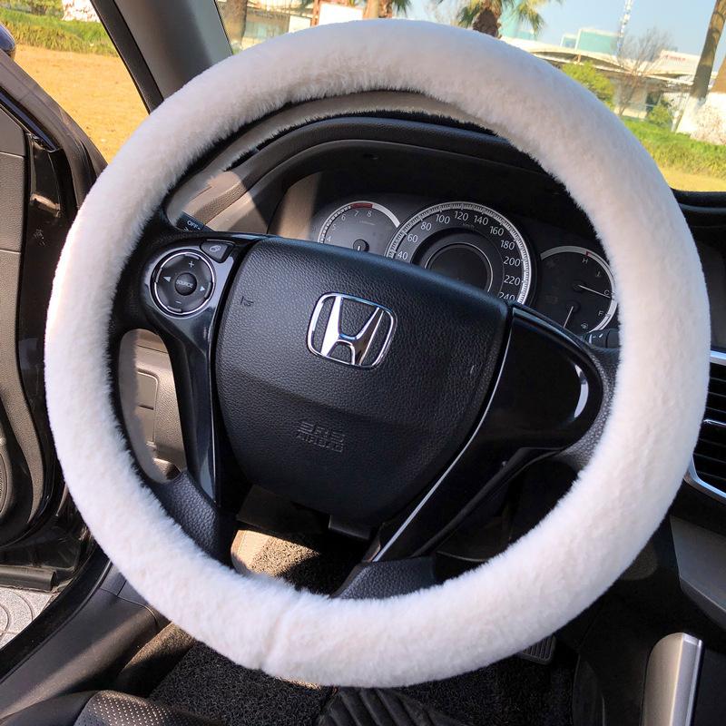 Short Plush Steering Wheel Cover Kawaii Winter Warm Car Handle Cover Anti-skid Cartoon Cute Cat Ear Steering Cover Pink Gift