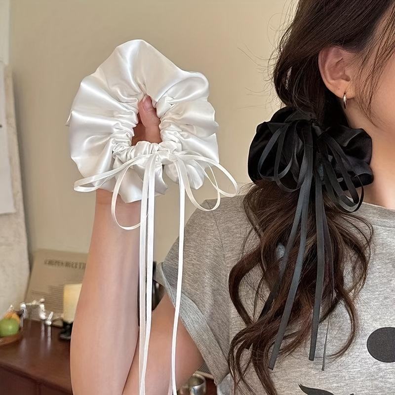 1Pc French Ballet Style Satin Bow Ribbon Hair Ring for Women to Tie Ponytail Hair Rope Temperament Hair Rope Hair Accessories