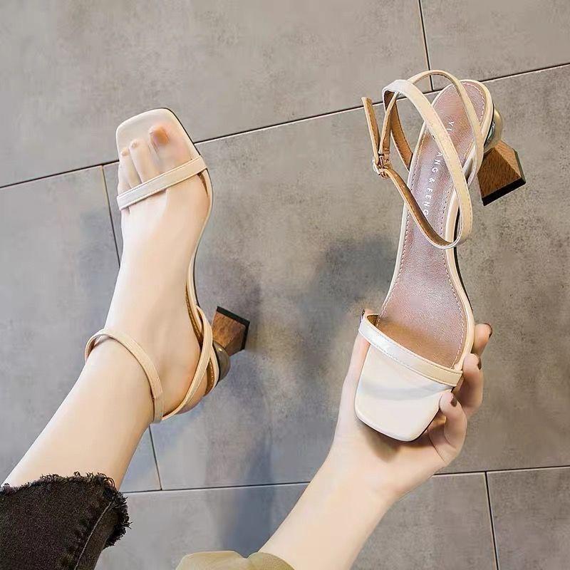 Internet celebrity sandals women 2025 summer new student Korean version square head high heels sexy fairy wind outside women's shoes