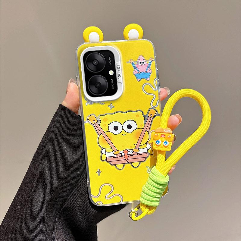 KEYSION Urocze etui z uszami i kreskówką dla Redmi 13C 4G 5G ze smyczą Miękkie silikonowe+PC Odporne na wstrząsy etui na telefon dla Xiaomi POCO C65