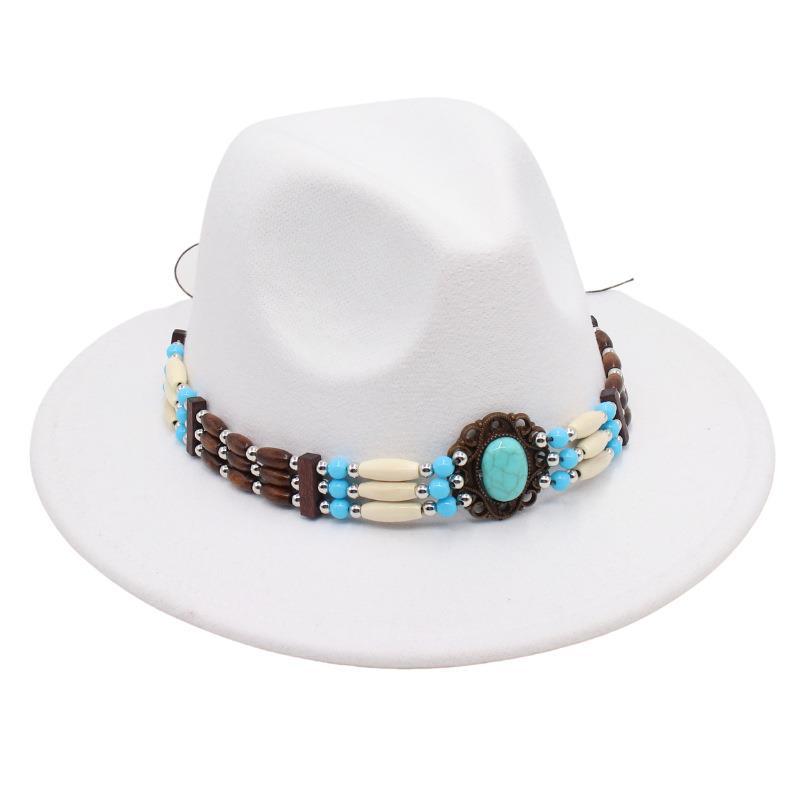 Turquoise Ethnic Style Top Hat, Foreign Style Jazz Hat, Retro Felt Hat, Spanish Temperament Plush Woolen Hat