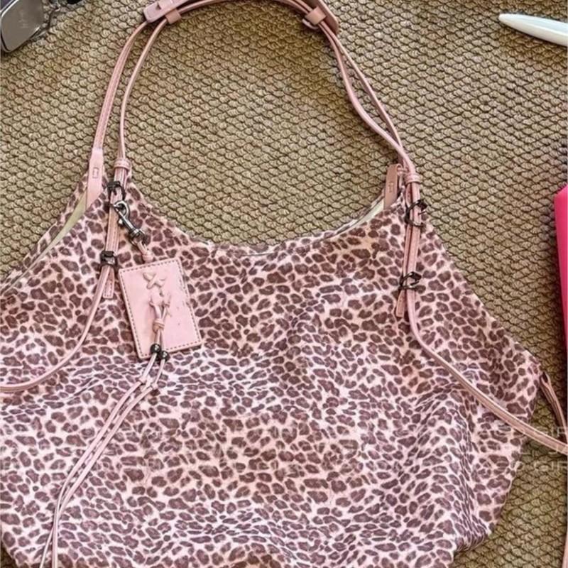 Hot Girl Retro Pink Leopard Tote Bag Women Large Capacity Hobos Handheld Shoulder Bag Ladies Fashion Commute Daily Underarm Bags