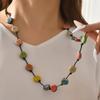 JMXD-European and American retro wax rope necklace colored ceramic round sweater chain long versatile dopamine beaded necklace versatile