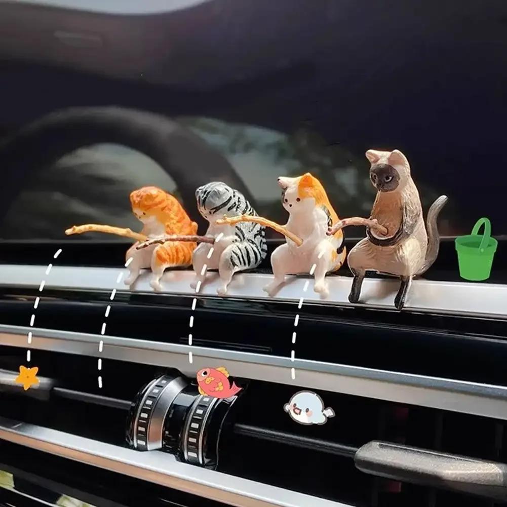 Fishing Cat Car Interior Decoration Cute Resin With Pipe Glasses Auto Rearview Mirror Pendant Air Outlet For Car Accessories