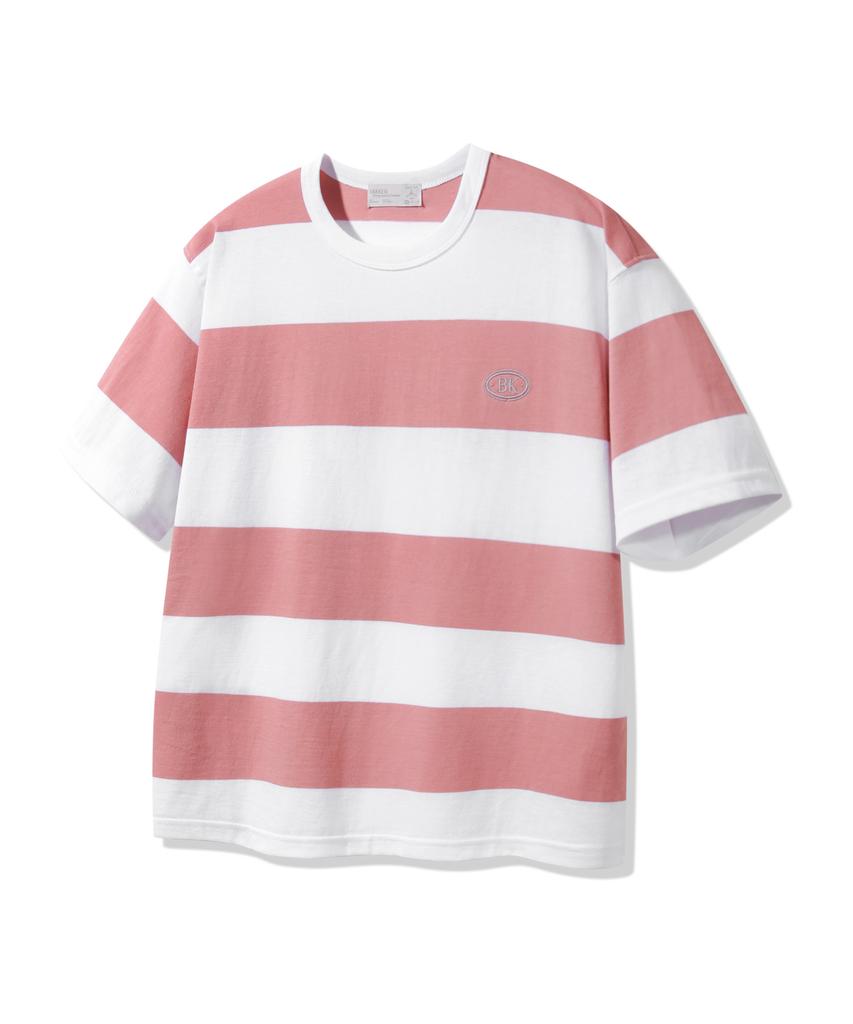 BAKKEN [Men] Striped Embroidered Logo Short Sleeve T-Shirt Bk4214 (4 Colors)