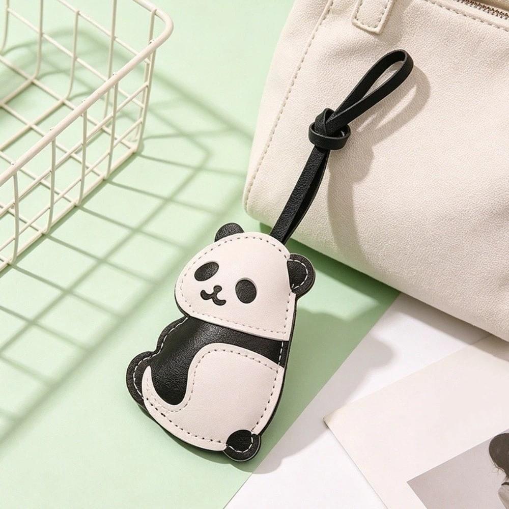 PU Leather Panda Pendant Lanyard Ornaments Bag Hanging Charms Trendy Panda Keychain Men