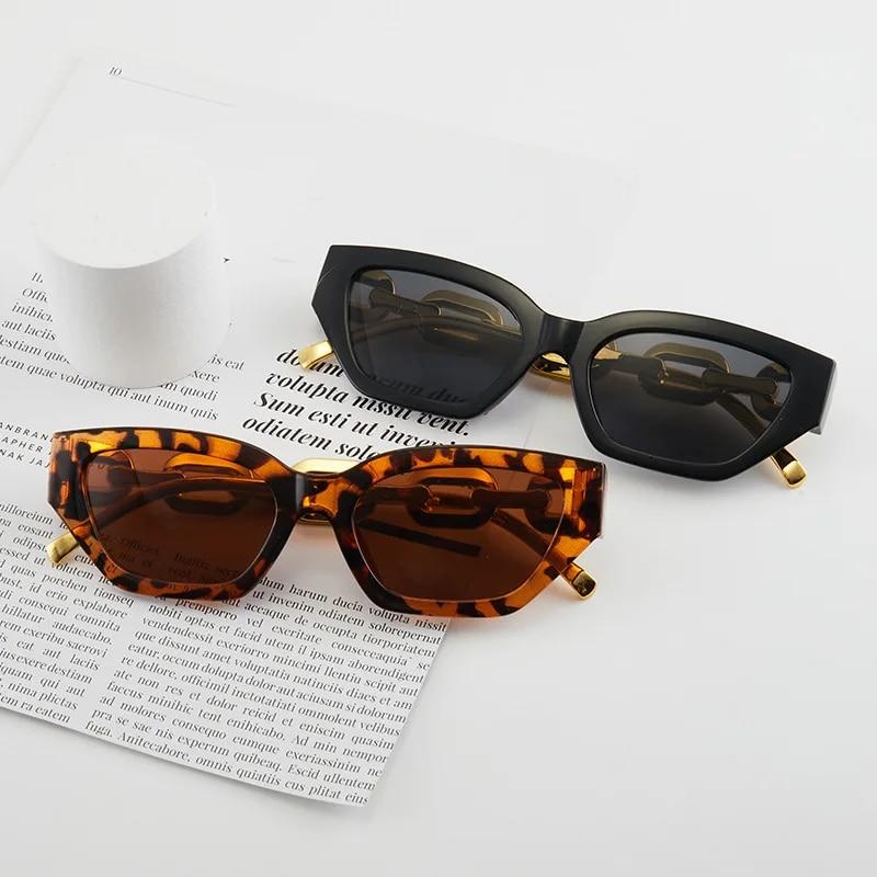 INS Vintage Cat Eye Sunglasses Women  Trend New Fashion Small Metal Chain Sunglasses Elegant Eyeglasses Fashion Black Shades