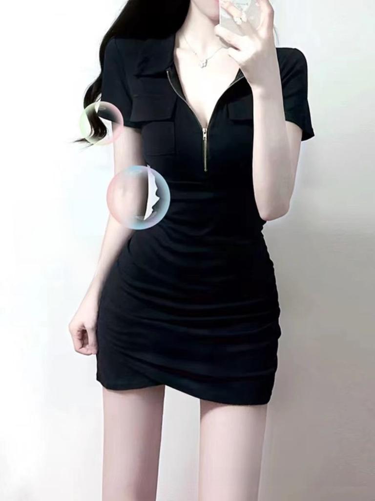 Dress Knit Fabric Slim Fit Short Sleeve Polo Neck Retro Style For Summer Fashion