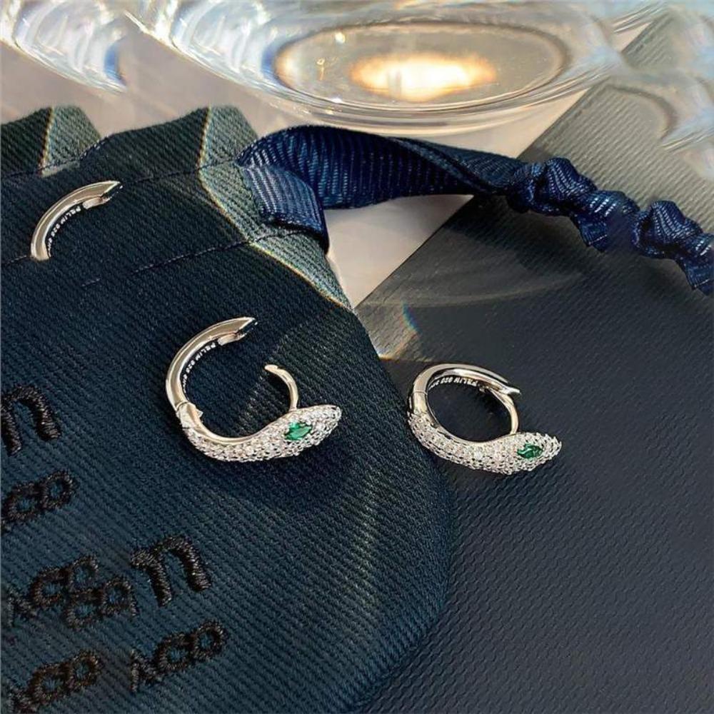 European and American Diamond-encrusted Snake Earrings Women's Light Luxury Niche Design Sense Advanced Earrings Buckle Cold Wind Unique Earrings