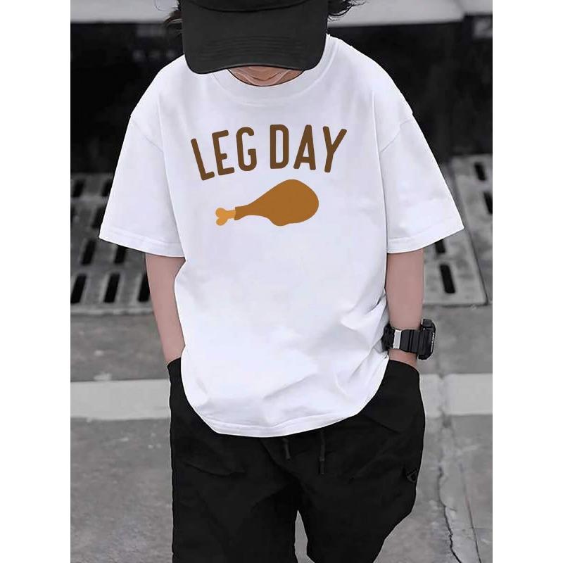 

European SizeBoys Pattern Printed T Shirt with Fun Legs and Chicken Leg Design Soft 164cm білий
