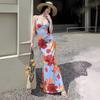 Island Vacation Style Print Suspender Dress Women's Summer New Dopamine Wear Sexy Halter Hip Skirt