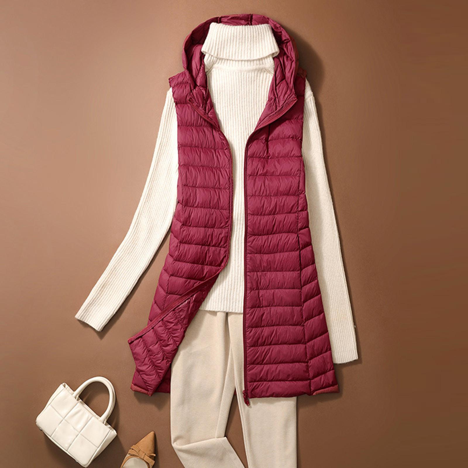 

Женская мода и зима с капюшоном средней длины тонкий спортивный пуховик подкладка жилет XXXL винный