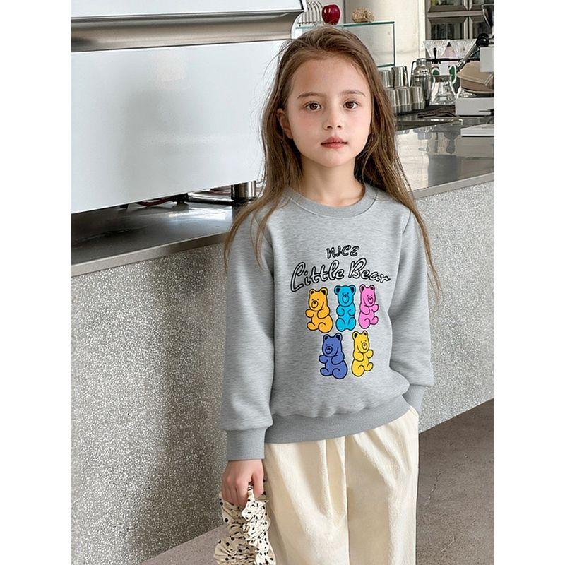 Brand Export Children's Clothing Autumn and Winter New Children's Sports Sweatshirt with Fleece Round Neck Bear Print Baby Girl Clothes