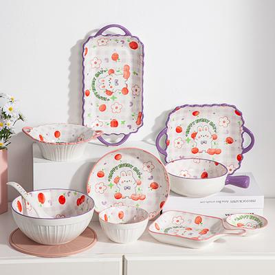 Naczynia ceramiczne, Miska na ryż, Domowa miska na ryż, Mała miseczka, Nowy zestaw miski i łyżki, Uroczy wzór kreskówkowy