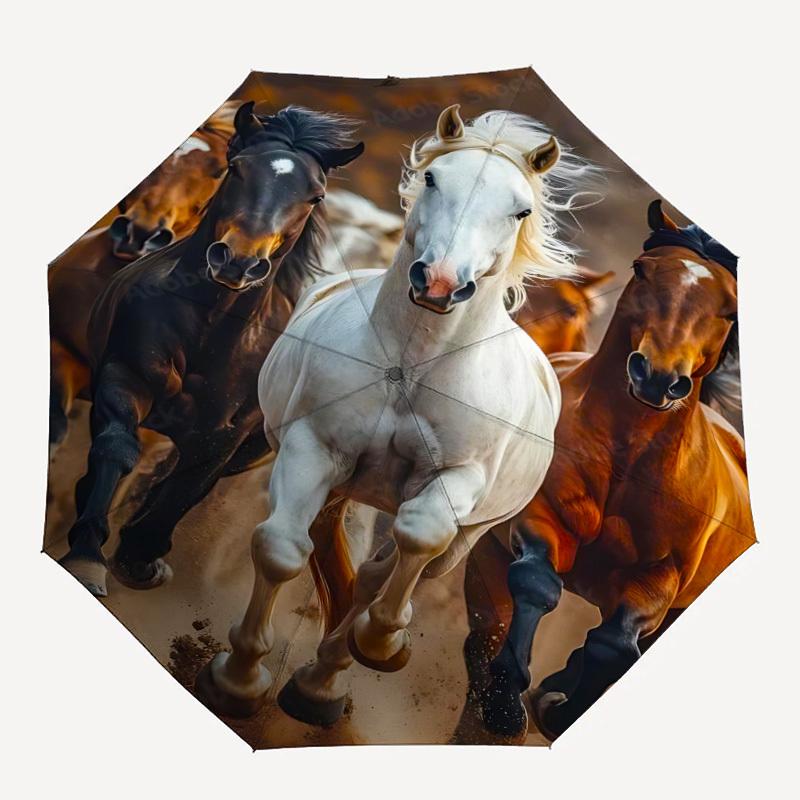 

1pc Horse Race Automatic Open/Close Umbrella 8-Rib Strong Frame, Portable Travel Umbrella for Women & Men, 058