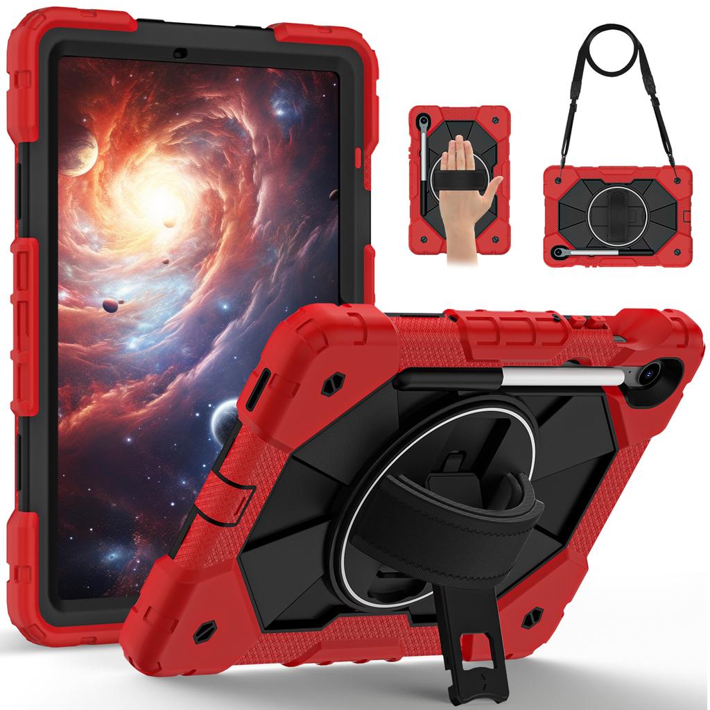 For Samsung Galaxy Tab S10 FE/S9 FE/S9 Case Silicone+PC Kickstand Tablet Cover with Handy Strap