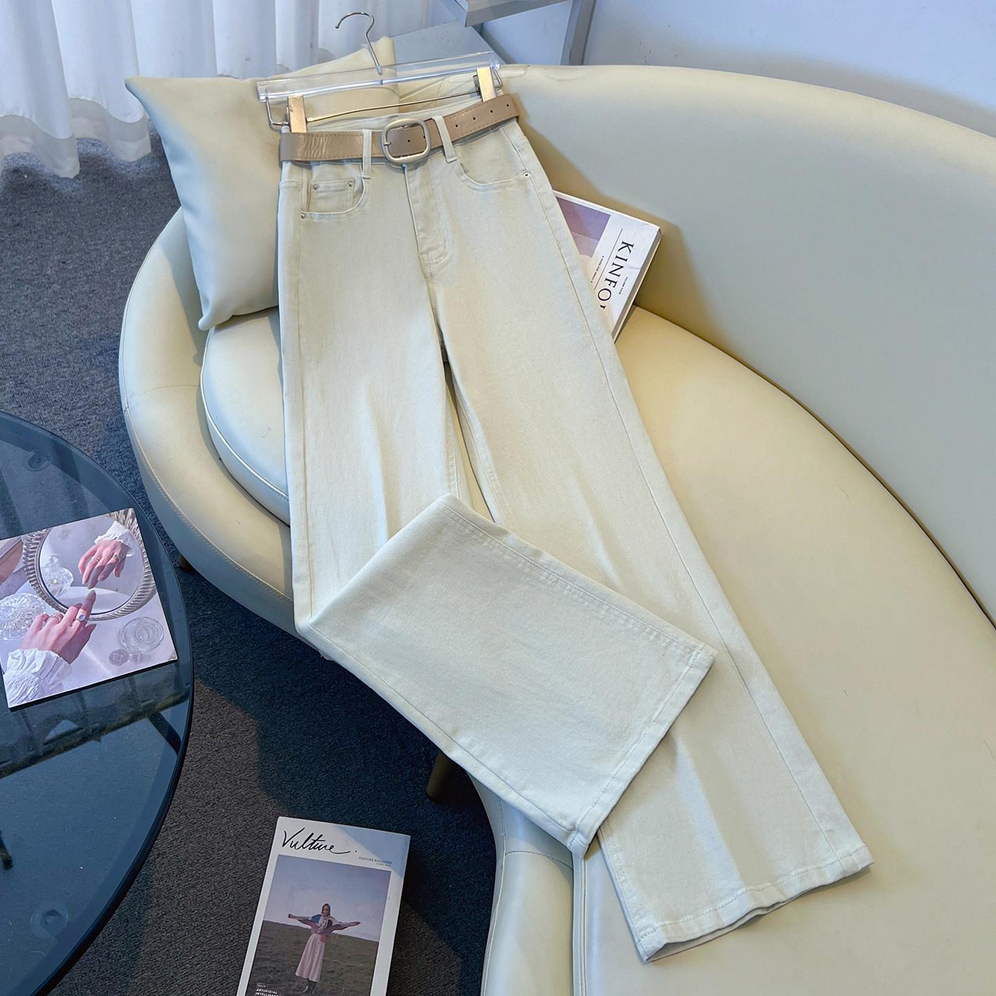 Women s 2026 Spring High-Waisted Blue Micro-Flare Jeans with Slimming Draped Legs XL белый