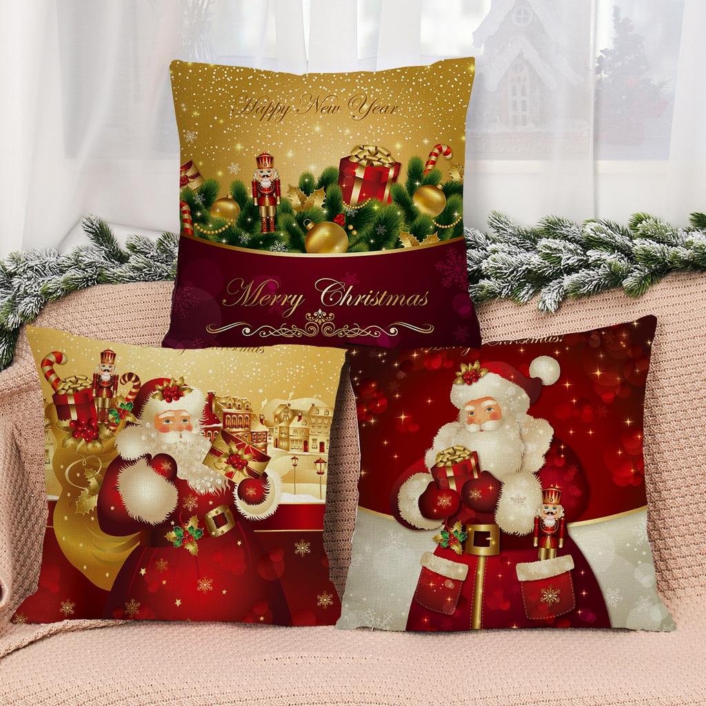 Christmas Cushion Cover Merry Christmas Home Decoration Santa Pillowcase Ornament Navidad 2023 Happy New Year 2024