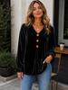 Women's Velvet Blouse with V-Neck Button Long Sleeves for Fashion Everyday Wear