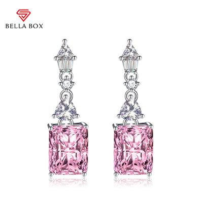Luxury Women Color Treasure Pink Diamond Gem Earrings Wedding Engagement Party Gift