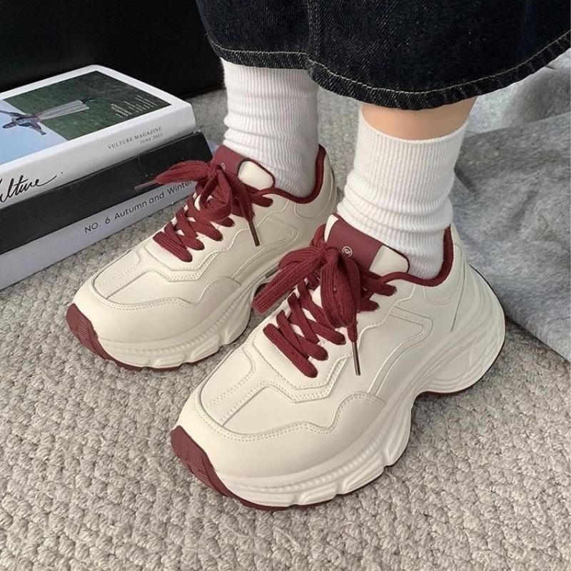 Spring Autumn Women's Retro Chunky Sneakers Ultra Soft Thick Sole Waterproof Running Casual Height Increase Versatile Shoes