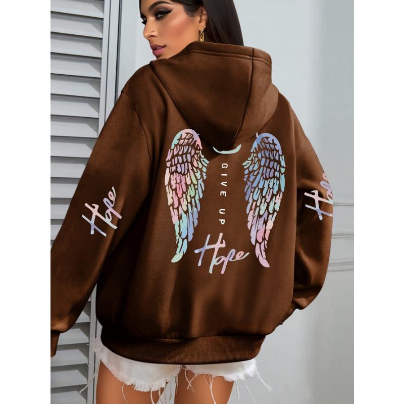 Women'S Casual Hooded Sweatshirt with Colorful Angel Wings Graphic