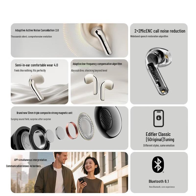 Edifier Lolli ANC Semi-In-Ear Noise-Cancelling Translation Earbuds