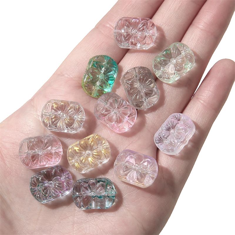 Crystal Glass Beads Double Straight Hole Flower Card Spacers for DIY 10 Pcs
