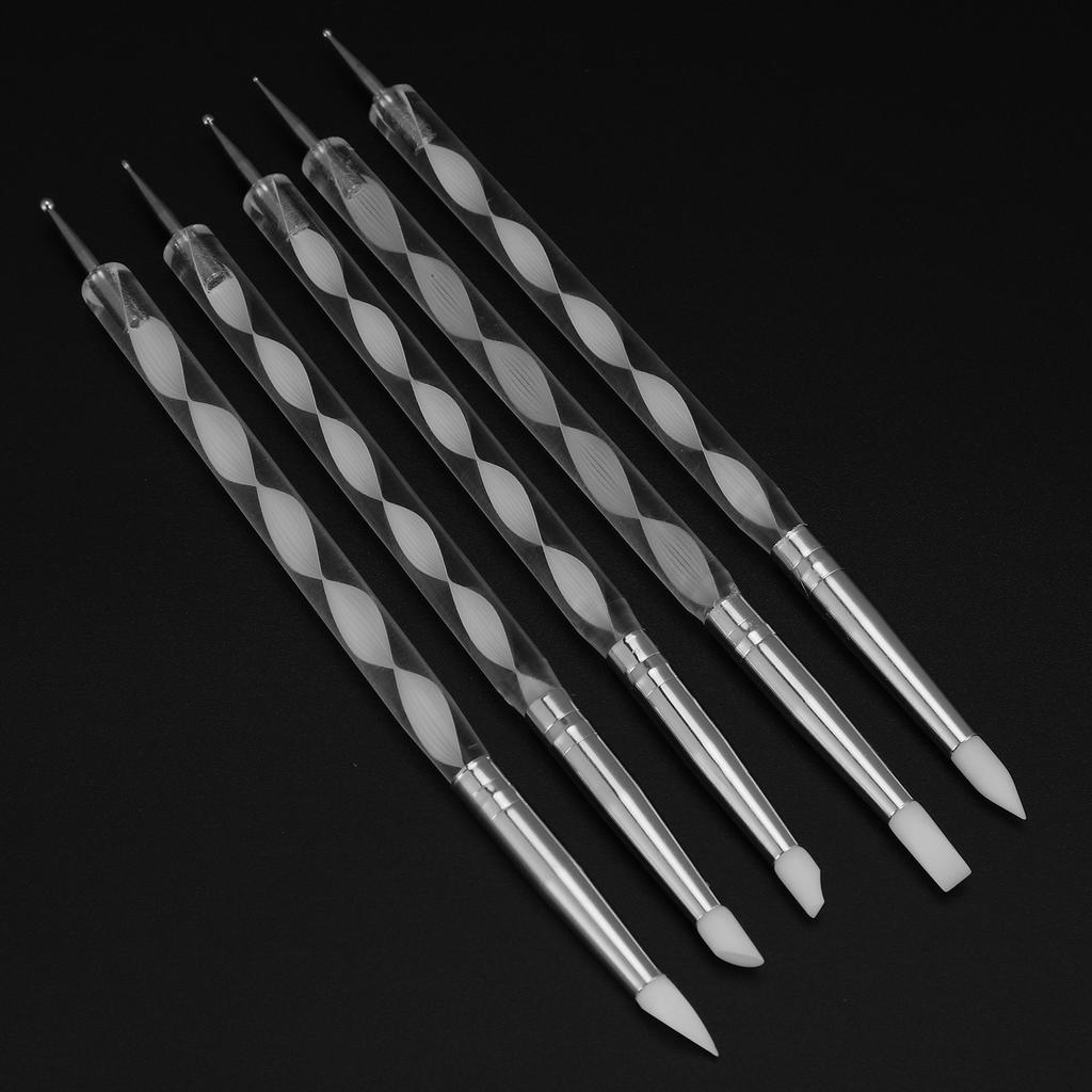 5pcs Nail Art Dotting Pen Dual Ended Nail Painting Pen Carving Pen with Acrylic Handle
