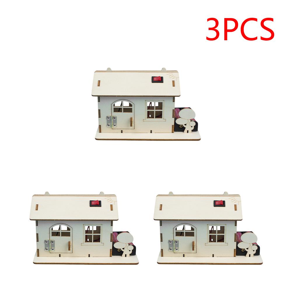 Child DIY Handmade Wooden Cabin Assembly Building Model Toy Set with Light Science Invention Experiment Material Kids Toys