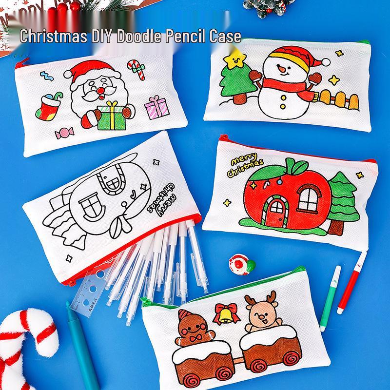 Children's Christmas DIY Pencil Case - Handmade Kindergarten Painting Bag & Cute Stationery Gift