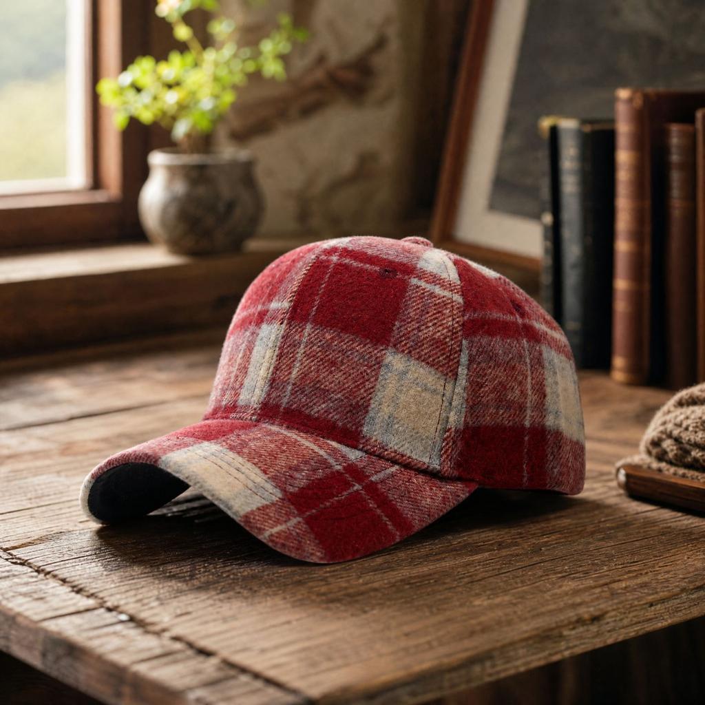 Unisex Retro Plaid Baseball Warm Outdoor Casual Hat for Men and Women