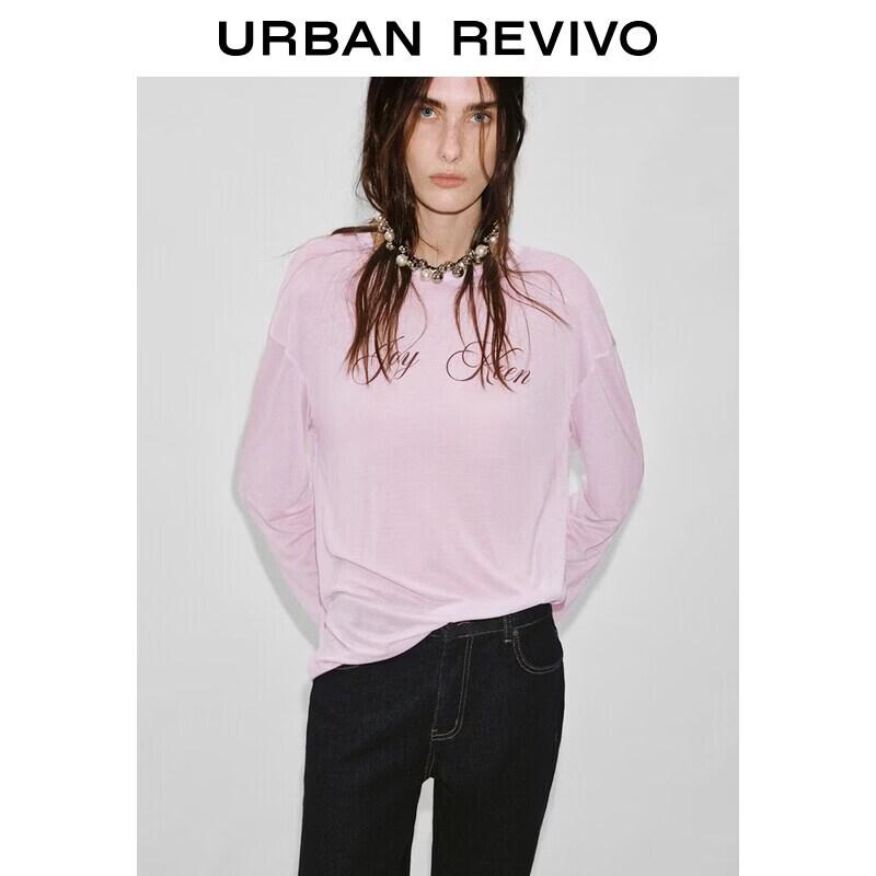 UR 2026 Spring Women s Letter Print Crewneck Long Sleeve T-Shirt лиловый